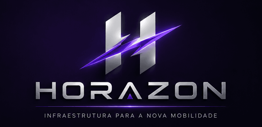 Logo Horazon: o H atravessado pelo raio ultravioleta